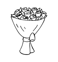 Hand drawn bouquet of roses wrapped flowers romantic gift illustration
