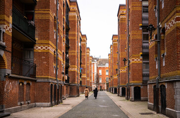 Pedestrian Street With Beautiful Brick Houses