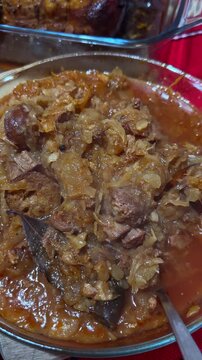 Hot Pork with Pickled Sour Cabbage Bigos Stew, Bulgarian Serbian Cuisine