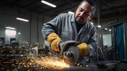 Latino craftsman sharpens saw blades precision work industrial setting skilled tradesperson focused dedication