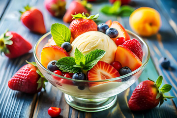 Fresh Fruit Ice with Ice Cream Dessert Background.