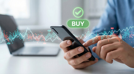 Man using a smartphone for stock trading