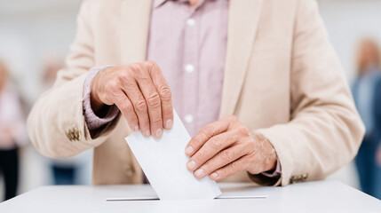 Hand places a ballot into a box close up voting as an act of civic participation and choice
