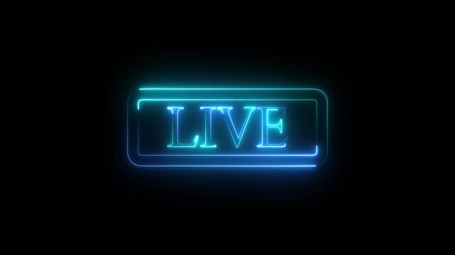 Live Neon Glow Sign animation on Black Background Overlay OBS or Stream labs Studio hi-tech overlay for streamers. Motion graphics of live screen