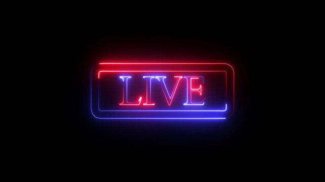 Live Neon Glow Sign animation on Black Background Overlay OBS or Stream labs Studio hi-tech overlay for streamers. Motion graphics of live screen