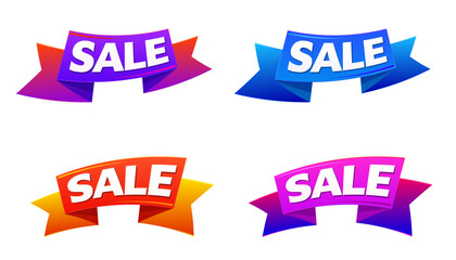 Set of colorful 3D sale banners isolated on white background