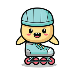 Cute Cartoon Character on Roller Skates Illustration