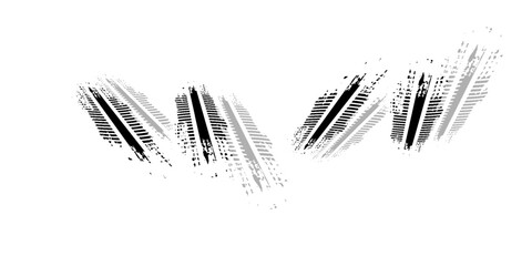 Tire track. Car, bike, motorcycle tyre mark with grunge effect isolated on white background. Wheel footprint on the road