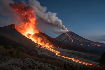 Dramatic Volcanic Eruption Landscape Background.