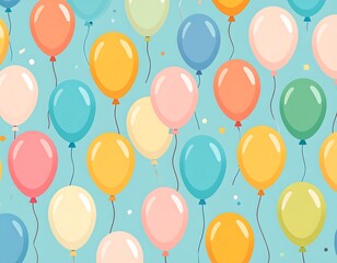 Colorful balloon pattern with a light blue backdrop, perfect for celebrations and festive designs