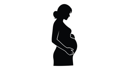 A pregnant woman s side profile in a striking black silhouette