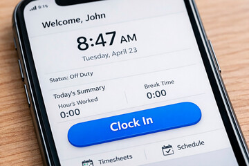 A smartphone screen displaying a time tracking app for work hours