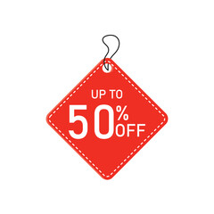Red diamond shaped up to 50 percent off discount tag