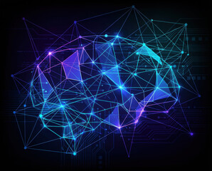 Background technology abstract design digital modern concept glowing brain network, neon connection line grid, futuristic mind interface art Abstract technology background concept