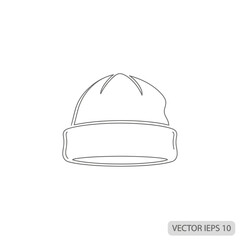 Fototapeta premium A simple line drawing of a beanie hat, a close-fitting brimmed hat, on a white background.