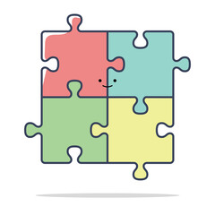 Cute Kawaii Puzzle Vector Pastel Colored Flat Style Game Illustration, Hand-Drawn Cartoon Puzzle Piece Icon for Education, Brain Game, Kids Design, Learning, and Fun Activity Theme