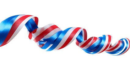 Colorful spiraling ribbon streamer in red, white, and blue design with smooth curves