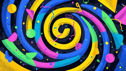 Colorful Abstract Art with Spirals and Shapes in Vibrant Colors and Textures