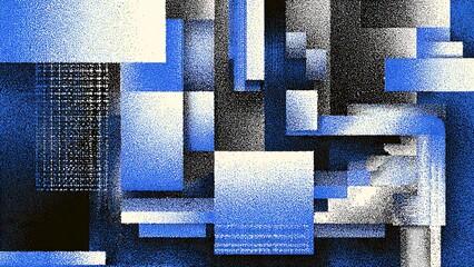 Abstract Shapes in Pixel Art Style with Gradients of Blue and Black Tones
