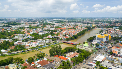Fototapeta premium City atmosphere view in Tangerang City, Banten, Indonesia showing urban surroundings and architecture