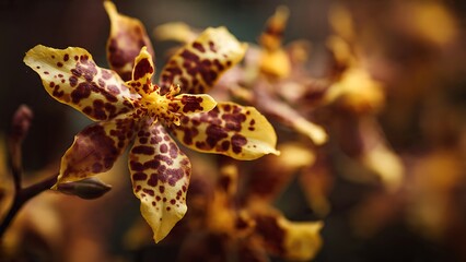Spotted Tiger Orchid: Stunning Oncidium Blossom in Natural Setting Closeup