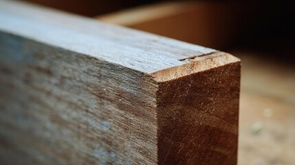 Close-up of a wooden block. the block appears to be made of a light-colored wood, possibly pine or birch, and has a rough, uneven surface.