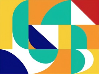 Obraz premium Vibrant geometric abstract art featuring bold shapes, curves, and vivid colors in dynamic composition.