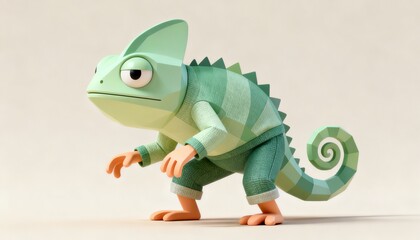 green chameleon on a white background