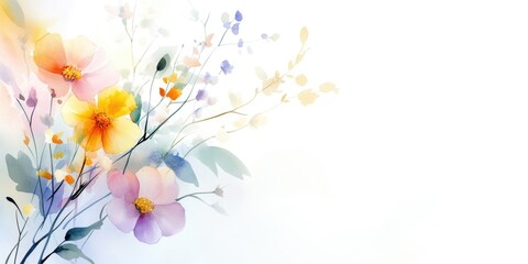 Vibrant watercolor floral bouquet with wildflowers on white background