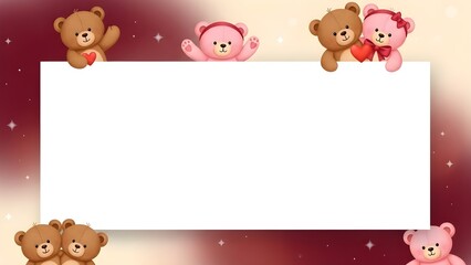 Single ppt slide in the shape of a pair of teddy bears with a delicate brush technique to celebrate Valentine's Day 