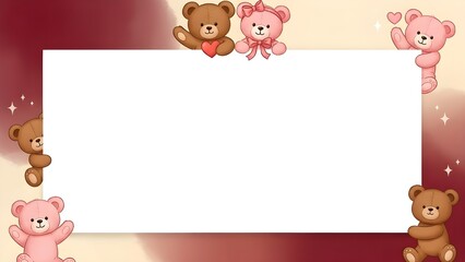 Single ppt slide in the shape of a pair of teddy bears with a delicate brush technique to celebrate Valentine's Day 