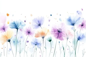 Colorful watercolor wildflowers against white background for nature and art themes