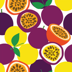 Vibrant and Juicy Passion Fruit Seamless Pattern - A Delicious Tropical Fruit Illustration