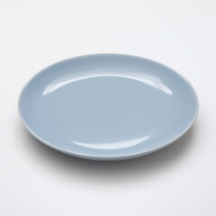 Blank round blue ceramic dish on white background for design