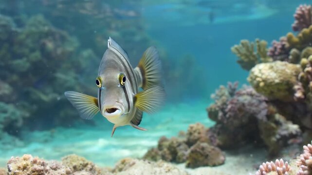 Undersea Striped Fish Swimming Animation