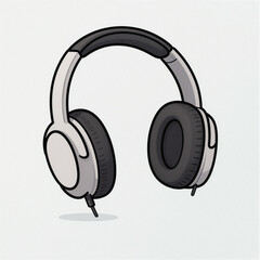 Friendly flat-style headphones illustration with simple cartoon proportions on a white background