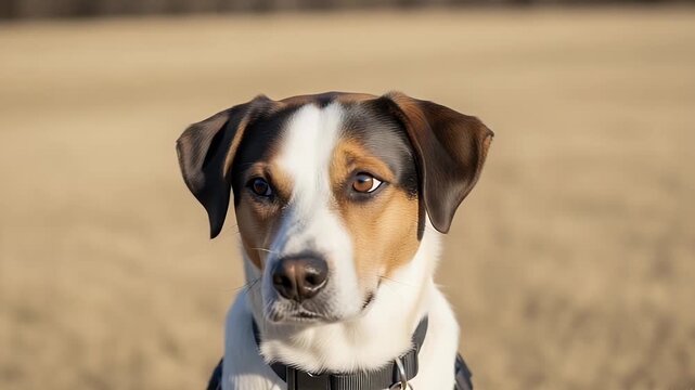 beagle dog portrait in sunny field closeup