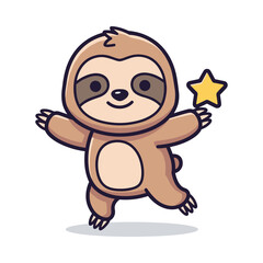Obraz premium Adorable Cartoon Sloth with Star Vector Illustration