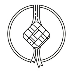 Abstract ketupat logo formed from four interlocking black shapes in a minimalist geometric flat vector style on a clean white background, ideal for modern Ramadan and Eid branding.