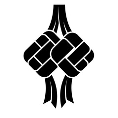 Abstract ketupat logo formed from four interlocking black shapes in a minimalist geometric flat vector style on a clean white background, ideal for modern Ramadan and Eid branding.