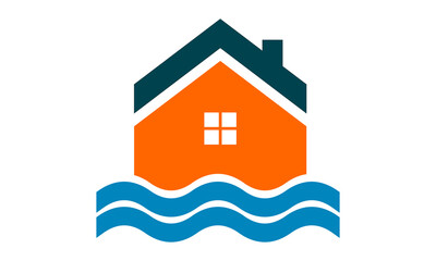 building home property with water wave logo