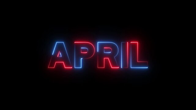 april text icon animation with neon glowing 4k video. Glowing colorful light neon text all month. april month text animation. Neon glow signs in seamless loop motion graphic. 4k motion video