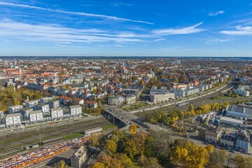 Fototapeta premium Augsburg aus der Vogelperspektive, südliche Innenstadt, Beethovenviertel