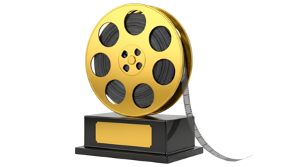 Golden Reel Trophy with Black Base and Silver Strip
