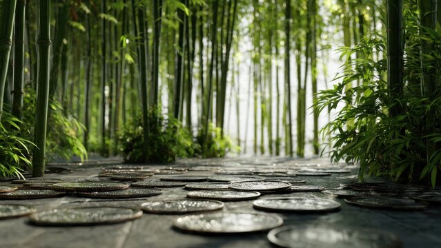 Bamboo forest path with stepping stones - Powered by Adobe