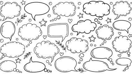 Fototapeta premium Hand drawn speech bubbles and thought bubbles in a doodle style illustration 
