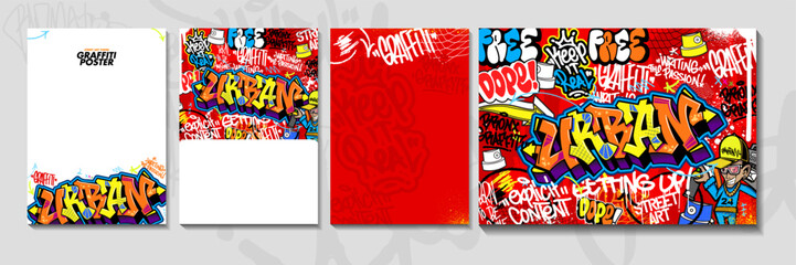 Modern graffiti art poster or flyer design with colorful tags, throw up. Hand-drawn abstract graffiti illustration vector in street art theme  © Themeaseven