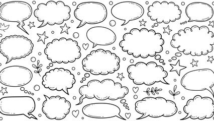 Hand drawn speech bubbles and thought bubbles in a doodle style illustration 