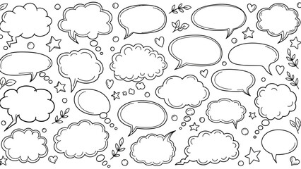 Fototapeta premium Hand drawn speech bubbles and thought bubbles in a doodle style illustration 