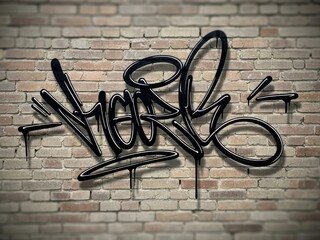 Graffiti on brick wall.